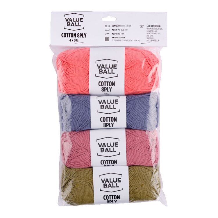 Value Ball Cotton 8 Ply Yarn 4 Pack