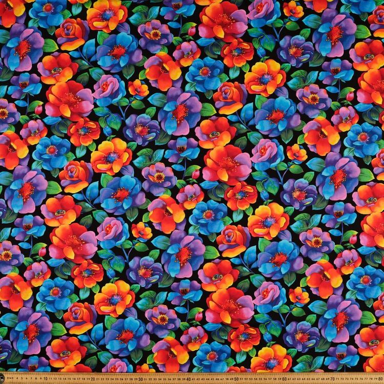 Timeless Treasures Rainbow Bright Large Floral Printed 112 cm Cotton Fabric