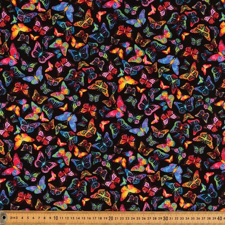 Timeless Treasures Rainbow Bright Dark Butterflies All Over Printed 112 cm Cotton Fabric