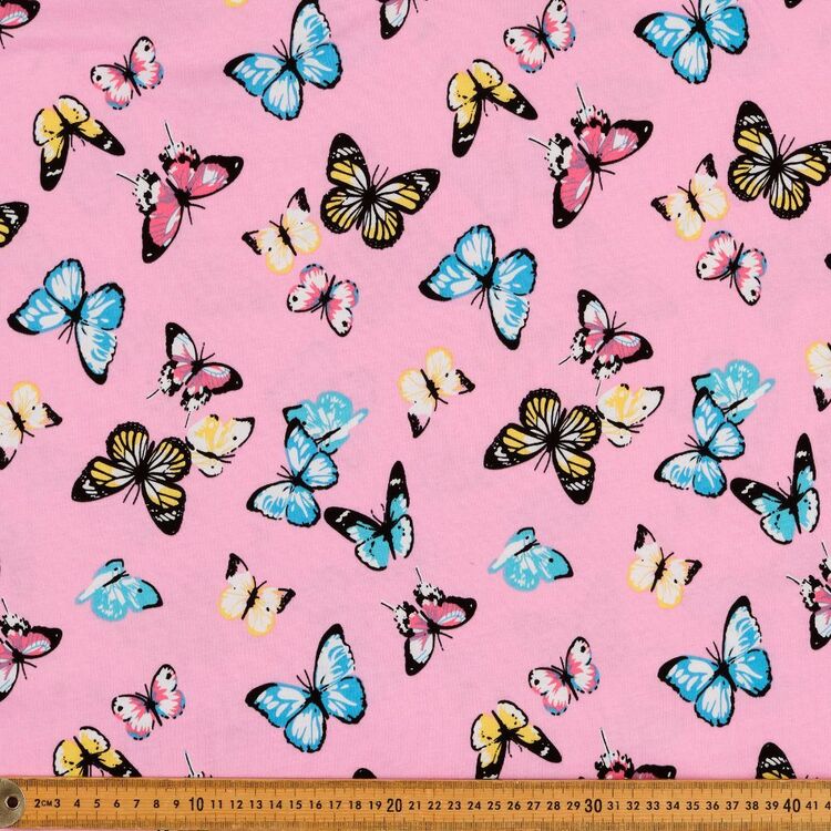 Butterflies Printed 140 cm Combed Cotton Jersey Fabric Pink 140 cm