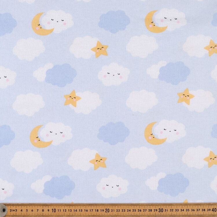 Happy Clouds Printed 112 cm Cotton Flannelette Fabric Blue 112 cm