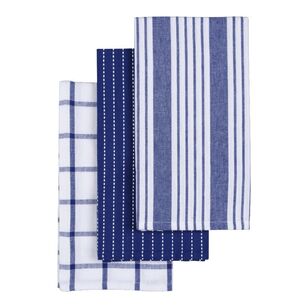 Culinary Co Stripe Tea Towel 3 Pack BLUE 50 x 70 cm