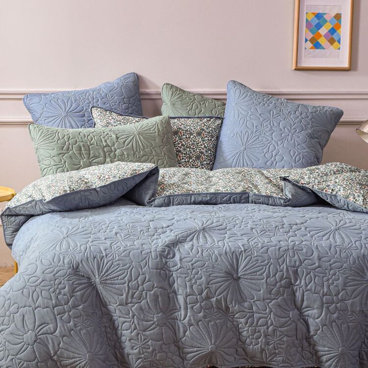 KOO Freida Quilted Quilt Cover Set BLUE