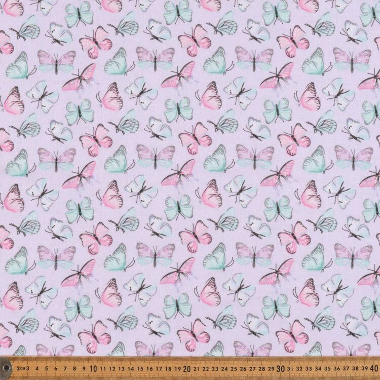 Butterflies Printed 112 cm Cotton Flannelette Fabric Lilac 112 cm