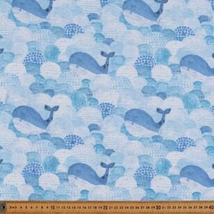 Whale Printed 112 cm Cotton Flannelette Fabric Blue 112 cm