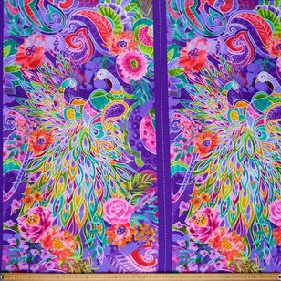 Anisa Peacock Floral Printed 112 cm Cotton Fabric Panel Multicoloured 112 cm