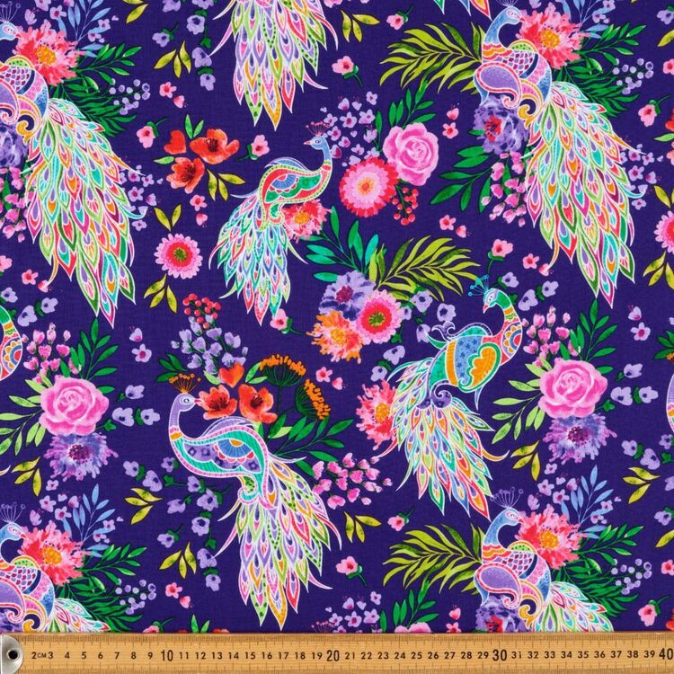 Anisa Peacocks & Flowers Printed 112 cm Cotton Fabric