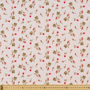 Belle Pivoines Scatter Printed 112 cm Cotton Fabric Red & Natural 112 cm