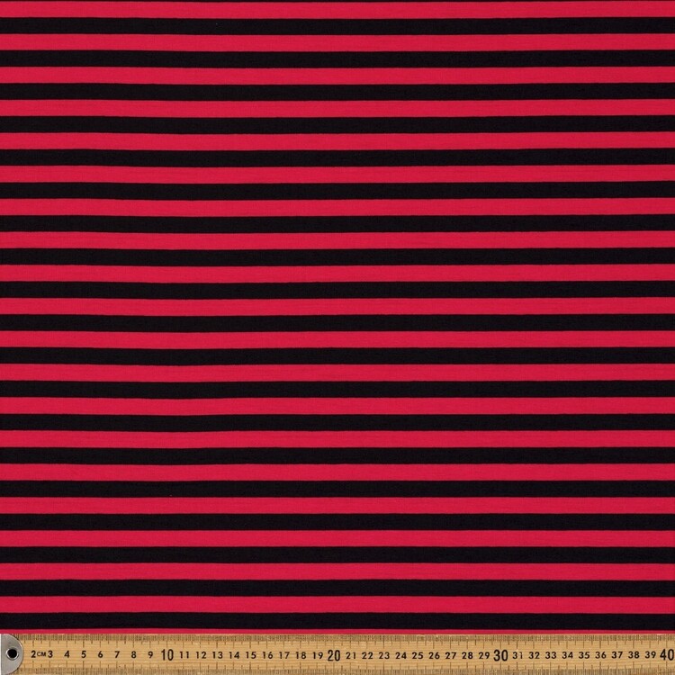 Yarn Dyed Stripe Printed 150 cm Cotton Elastane Jersey Fabric Black & Red 150 cm