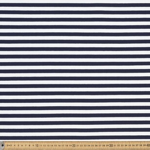 Yarn Dyed Stripe Printed 150 cm Cotton Elastane Jersey Fabric White & Navy 150 cm