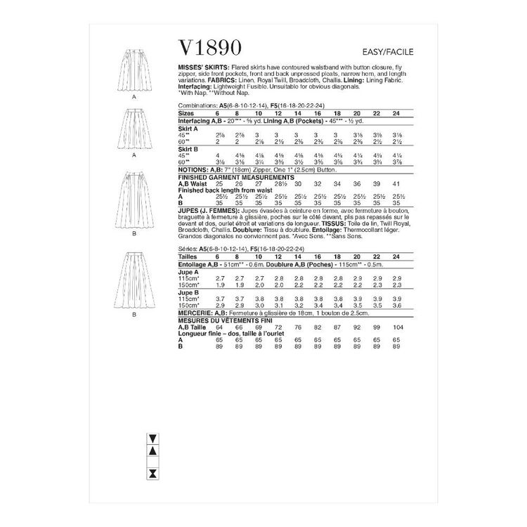 Vogue Sewing Pattern V1890 Misses' Skirts