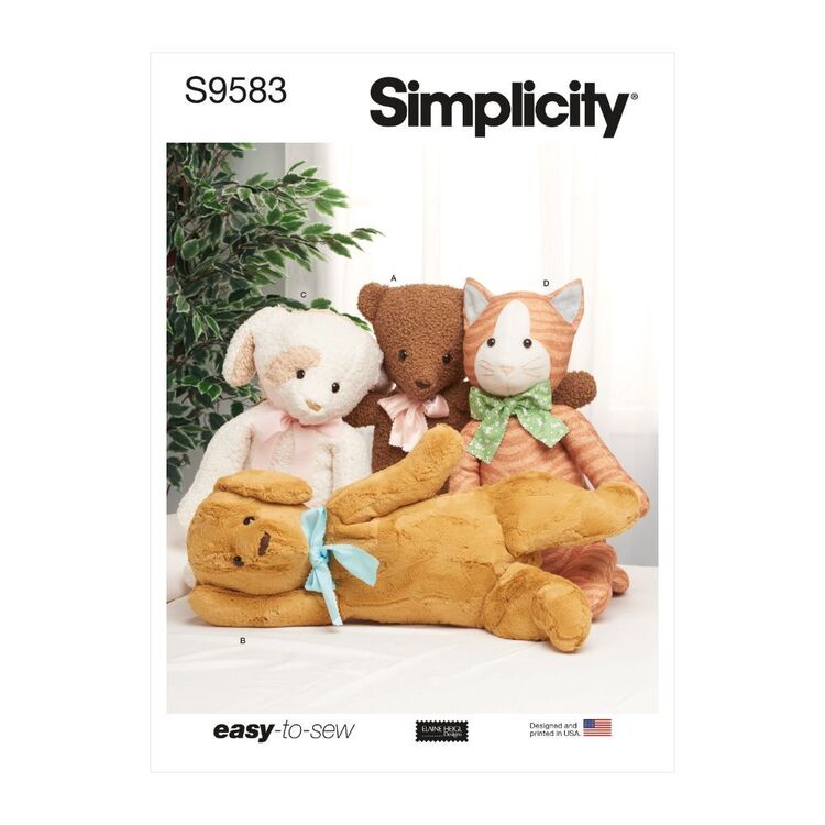 Simplicity Sewing Pattern S9583 Poseable Plush Animals by Elaine Heigl One Size