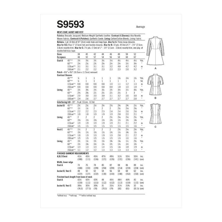 Simplicity Sewing Pattern S9593 Men's Coat, Jacket & Vest