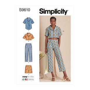 Simplicity Sewing Pattern S9610 Misses' Set of Tops, Cropped Pants & Shorts