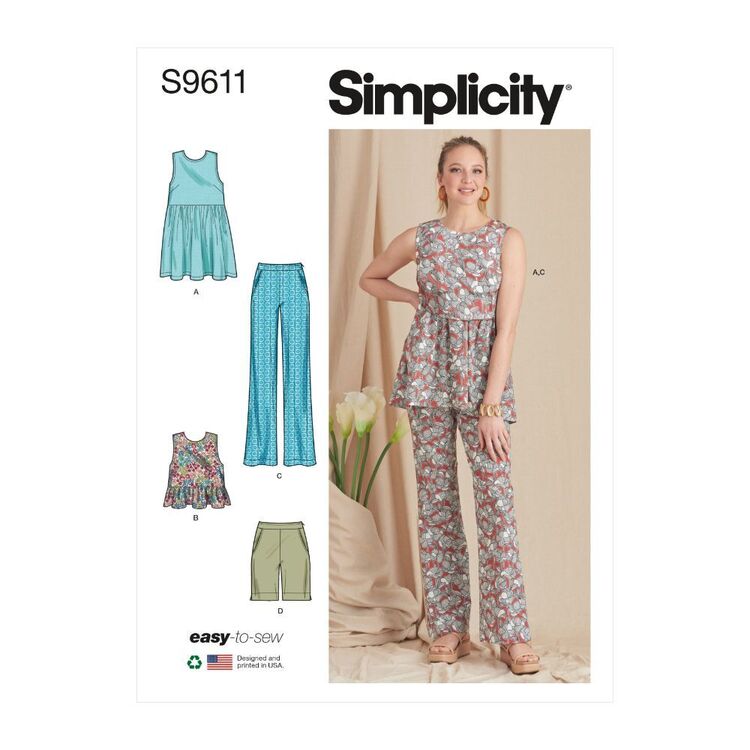 Simplicity Sewing Pattern S9611 Misses' Tunic, Cropped Top, Pants & Shorts