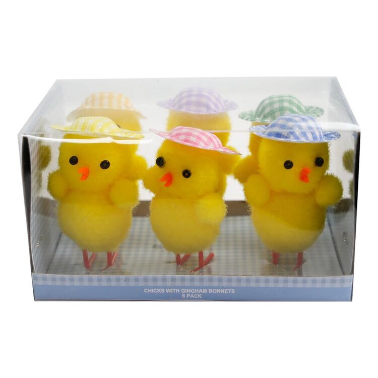 Happy Easter Chicks With Gingham Bonnets 6 Pack