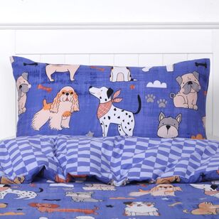 Kids House Quirky Pets Quilt Cover Set Blue Queen