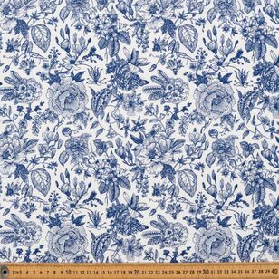 Toile de Jouy Printed 148 cm EcoVero Viscose Elastane Jersey Fabric White & Blue 148 cm
