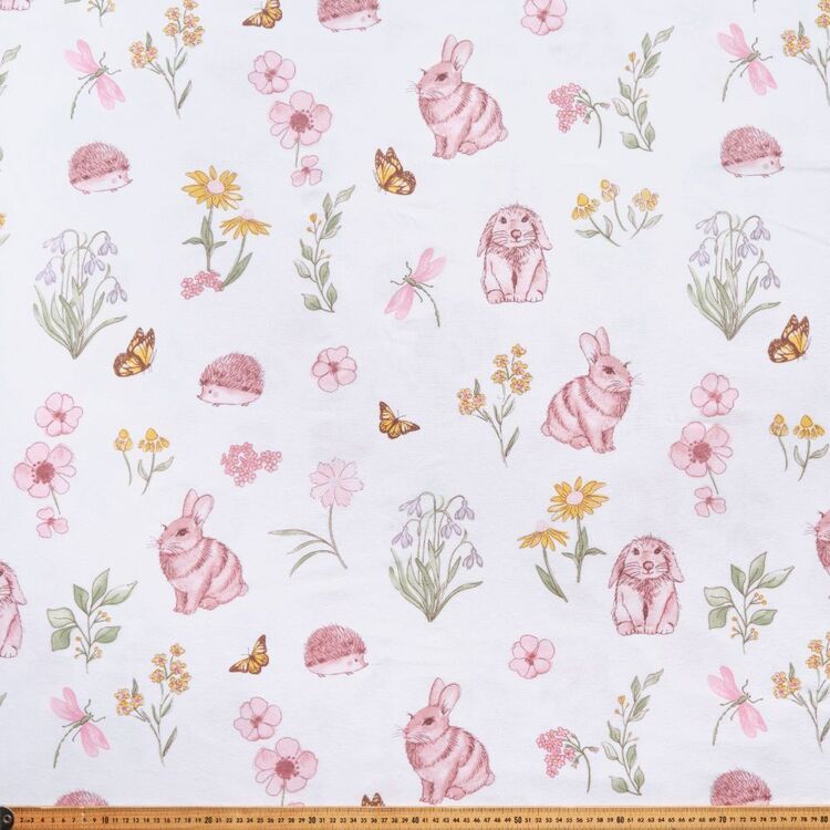 Spaced Bunny Printed 112 cm Cotton Flannelette Fabric White 112 cm