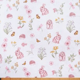 Spaced Bunny Printed 112 cm Cotton Flannelette Fabric White 112 cm
