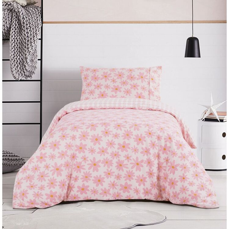 Kids House Amy Flannelette Quilt Cover Set Pink