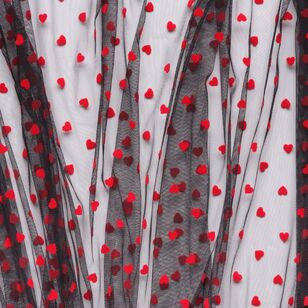 Small Hearts Flocked 150 cm Tulle Fabric Black & Red 150 cm