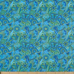 Psychedelic Floral 112 cm Cotton Flannelette Blue & Green 112 cm