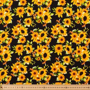 Sunflower & Bee Printed 112 cm Cotton Fabric Black 112 cm