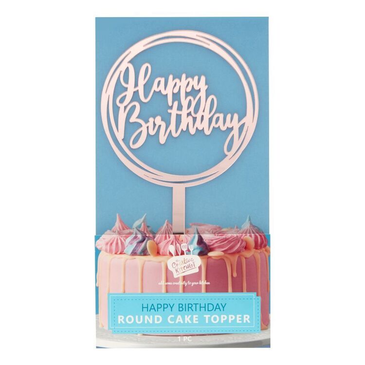 Creative Kitchen Round Rose Gold Happy Birthday Cake Topper