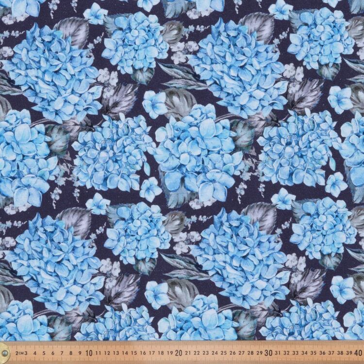 Hydrangea Floral 150 cm Multipurpose Cotton Fabric Blue & Navy 150 cm