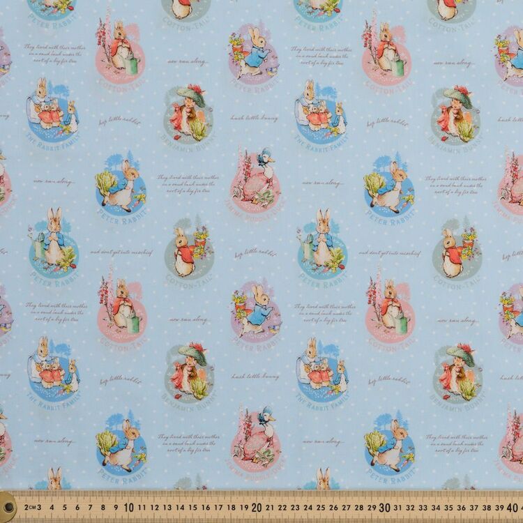 Peter Rabbit Story Friends 150 cm Printed Cotton Sheeting Blue 150 cm