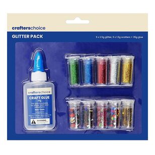 Crafter's Choice Mixed Glitter & Scatter Set With Glue Multicoloured