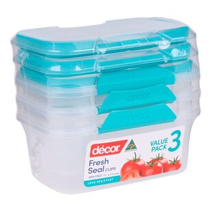 Décor Fresh Seal Clips Oblong Containers 3 Pack Clear 1 L
