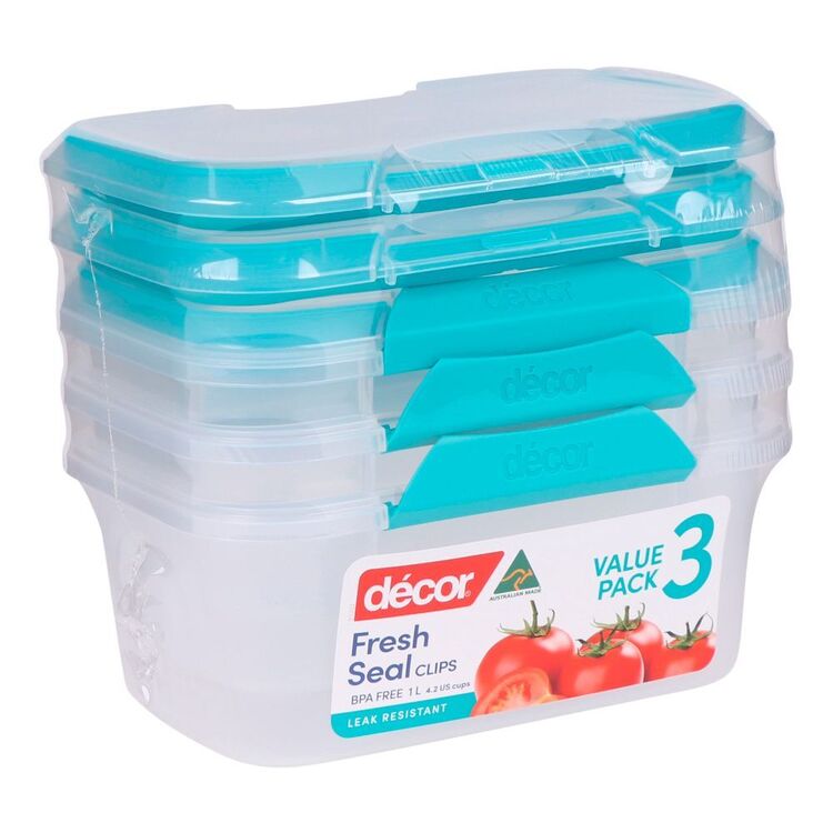 Décor Fresh Seal Clips Oblong Containers 3 Pack