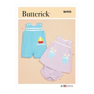 Butterick Sewing Pattern B6905 Baby Overalls, Dress & Bloomers White NB - X Large