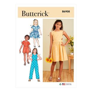 Butterick Sewing Pattern B6908 Girls' Dress, Jumpsuit & Romper White 7 - 14