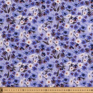 Daphne Floral Pansies 112 cm Cotton Fabric BLUE 112 cm