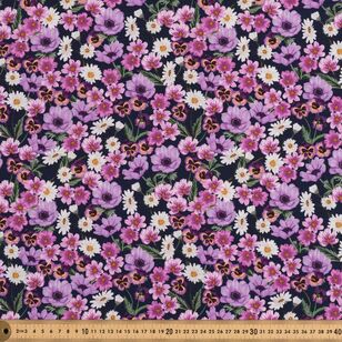 Daphne Floral Pansies 112 cm Cotton Fabric Navy 112 cm