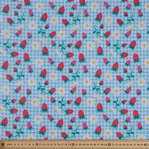 Rose & Hubble Strawberry Gingham 112 cm Cotton Fabric Blue 112 cm