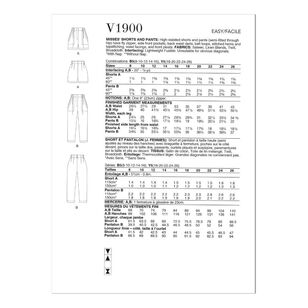 Vogue Sewing Pattern V1900 Misses' Shorts and Pants White