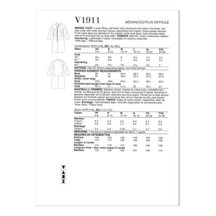 Vogue Sewing Pattern V1911 Misses' Coat White