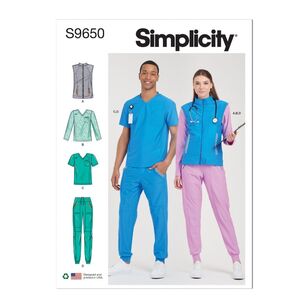 Simplicity Sewing Pattern S9650 Unisex Knit Scrubs White XX Small - XX Large