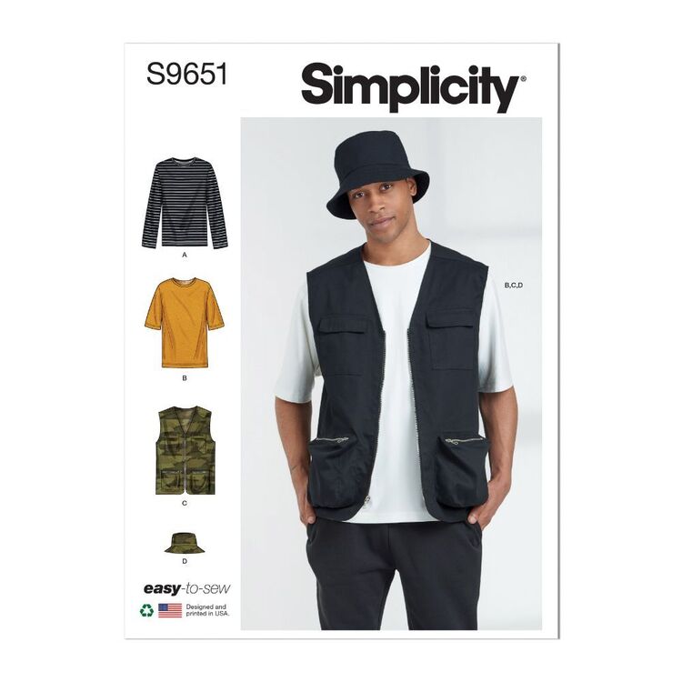 Simplicity Sewing Pattern S9651 Men's Knit Top, Vest and Hat White