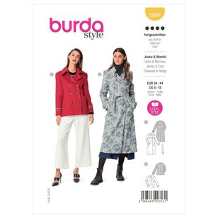 Burda Sewing Pattern B5984 Women's Jacket and Coat White 8-18 (34-44)