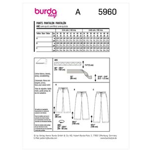 Burda Sewing Pattern B5960 Women's Pants White 8-22 (34-48)