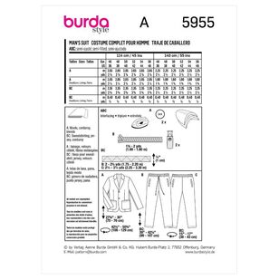 Burda Sewing Pattern B5955 Man's Suit White 36-46 (46-56)