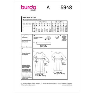 Burda Sewing Pattern B5948 Women's Dress White 8-18 (34-44)