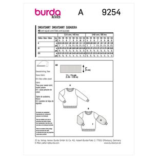 Burda Sewing Pattern B9254 Kids' Sweatshirt White 4-11 (104-146)