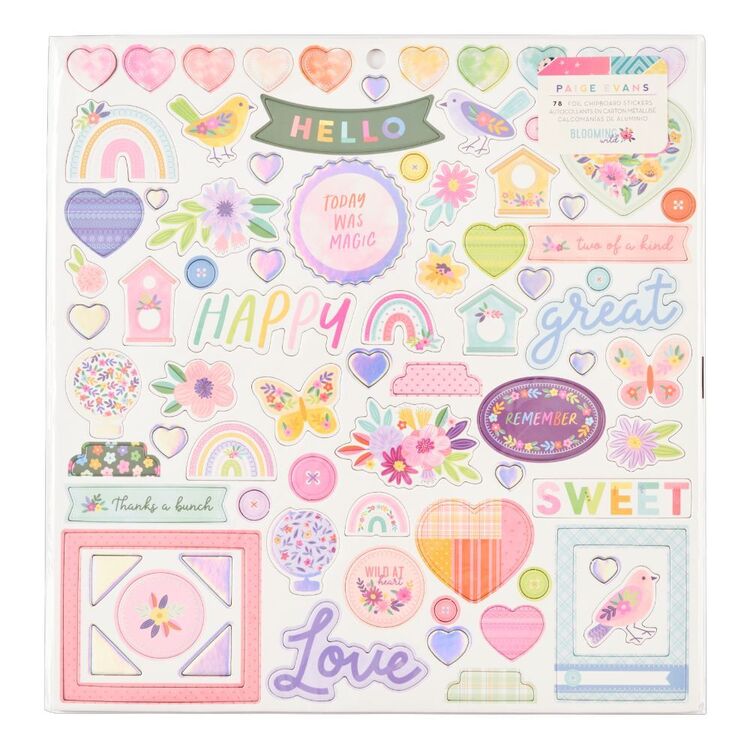 American Crafts Paige Evans Blooming Wild Chipboard Stickers Multicoloured 12 x 12 in
