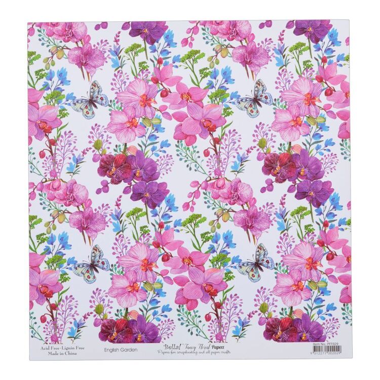 Bella! Fancy Floral Printed Cardstock Paper English Garden 30.5 x 30.5 cm